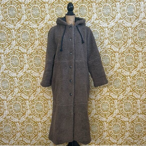 NWT THAKOON Brown Oversized Hooded Wool Blend Long Shearling Coat size XS - Picture 3 of 11
